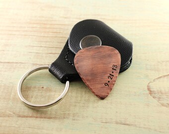 Custom copper guitar pick with case - Personalized gift - Special date - Hand stamped copper - Musician gift- Anniversary gift- Wedding date