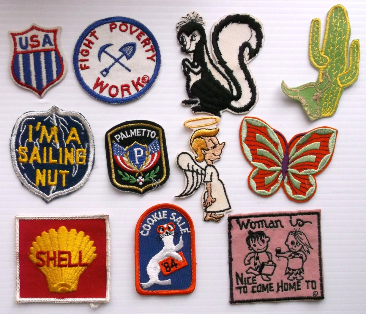 11 Vintage Sew On Embroidered Novelty Patches FREE SHIPPING