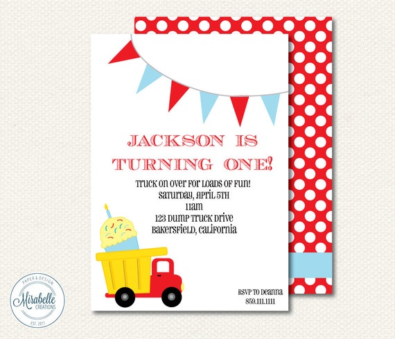 PRINTABLE CUSTOMIZABLE INVITATION -- Dump Truck Collection -- Mirabelle Creations Il_570xn