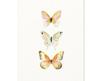 Watercolor Butterfly Art Print. Soft Orange Butterfly Poster. Pastel Colored Butterfly Wall Art. Modern Nursery Art. Unique Pink Nature Art.
