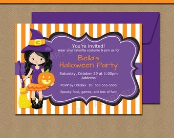 Printable Kids Halloween Invitation - Kids Halloween Birthday Invitation Template - Girl Halloween Invites - EDITABLE Witch Invitations WDS