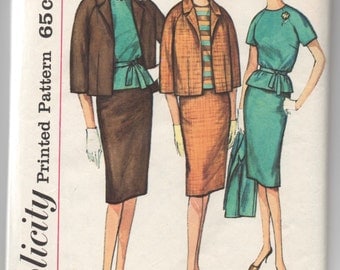 1960's Simplicity Jacket, Blouse and Slim Skirt Pattern - Bust 34" - No. 4141
