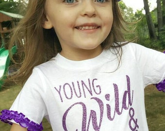 Young Wild and Three Shirt - Third Birthday Shirt - Three Shirt - Birthday Shirt- Ruffle Sleeve Shirt - Custom Birthday Shirt - Birthday Tee