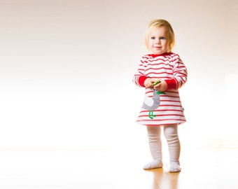 baby girl dress, organic baby dress, organic cotton dress red white striped, baby girl fall dress, appliqué seagull, 100% organic cotton