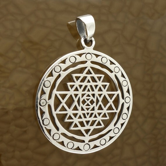 Sterling Silver Yantra Sanskrit Pendant Good Luck Tantra