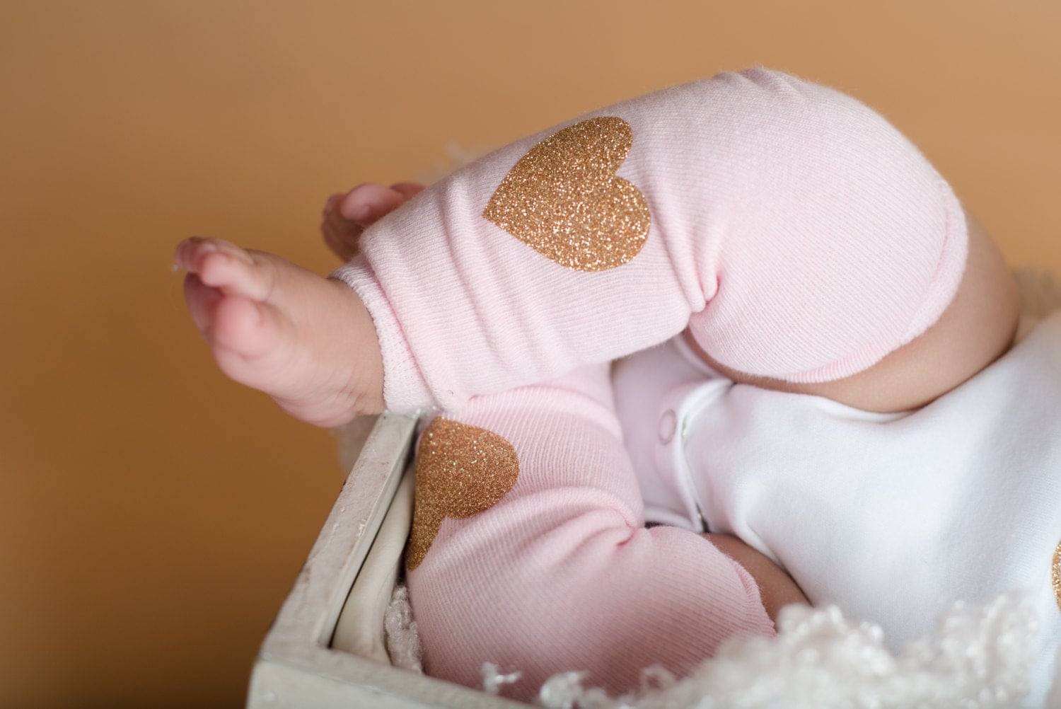 Newborn Baby Girl Leg Warmers Pink Gold Glitter Heart Leggings