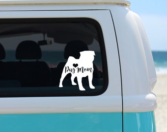 Pug Mom Vinyl Decal Sticker - Laptop Sticker - Car Sticker - Window Decal - Pug Heart