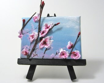 Original 2x4 Cherry Blossom Desktop Painting on by LandandSky