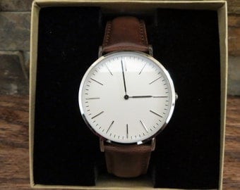 Personalized Mens Wrist Watch- Gifts for Men- Brown Leather Watch- Birthday- Dad- Grandfather- Groom - Christmas gift