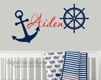 Nautical Wall Decal - Nautical Anchor Wheel Helm Decal - Boys Room Wall Decal - Nursery Wall Decal - Anchor Wall Decal - Sailing Wall Decal