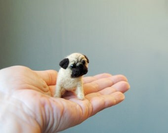 Miniature Pug Puppy, Little Dollhouse Puppy, Needle Felted Dog, Felt Pug Doll - made to order