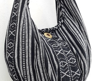 Woven Bag Handbags Purse Tote Thai Cotton Bag Tribal bag Hippie bag Hobo bag Boho bag Shoulder bag Women bag Short Strap Black White (WF1)