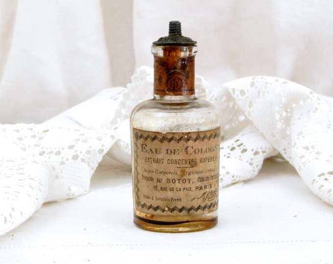 Small Antique French Glass Eau de Cologne Bottle with Original Label, French Country Decor, Vintage Retro Home Interior, Perfume, Paris