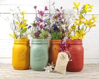 Southwestern Decor, Home Accent, Rustic Home Decor, Tabletop Decor, Painted Mason Jars, Decorative Mason Jars, Home Decorating