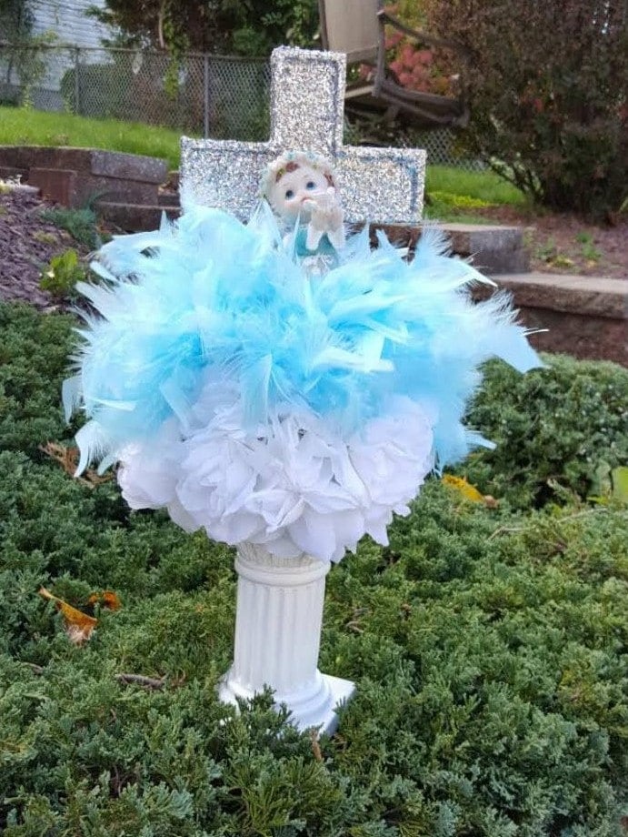 Boy christening centerpiece baby angel glitter cross free