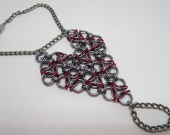 Heart Handflower - Aluminum Chainmaille Bracelet and Ring Accessory.