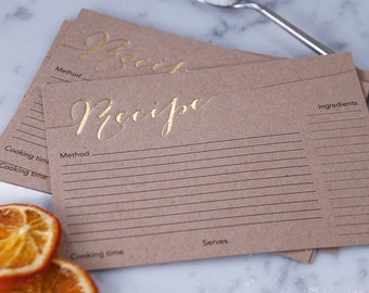 Set Of Hand Pressed Foil Recipe Cards - Recipe Box Cards - Cookery Lover Gift - Gift for Chef - Family Recipe Cards - Recipe Cards Set
