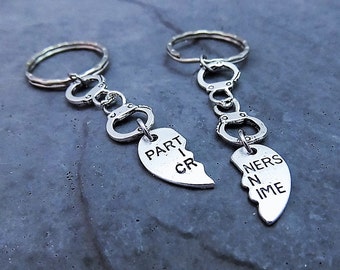 Partners in Crime Keychain - Set of 2 Best Friend Gift Idea for Valentines Day - Bestie - Key Chain - Charms - Key Chain - Handcuff Keychain