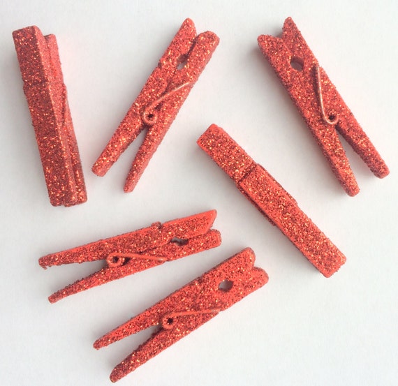Red Mini Clothespins Red Sparkle Clothespins 1 3/4 Inch
