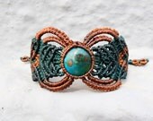 Macrame Bracelet with Chrysocolla Gemstone, Brown and Pine Green Macrame, Stone Macrame, Heart Chakra, Throat Chakra, Saggitarius, Scorpio