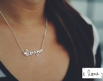 Custom Handwriting Necklace Sterling Silver - Personalized Actual Handwriting