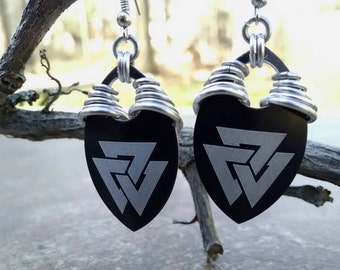 Valknut Etched Dragon Scale and Chainmaille Earrings