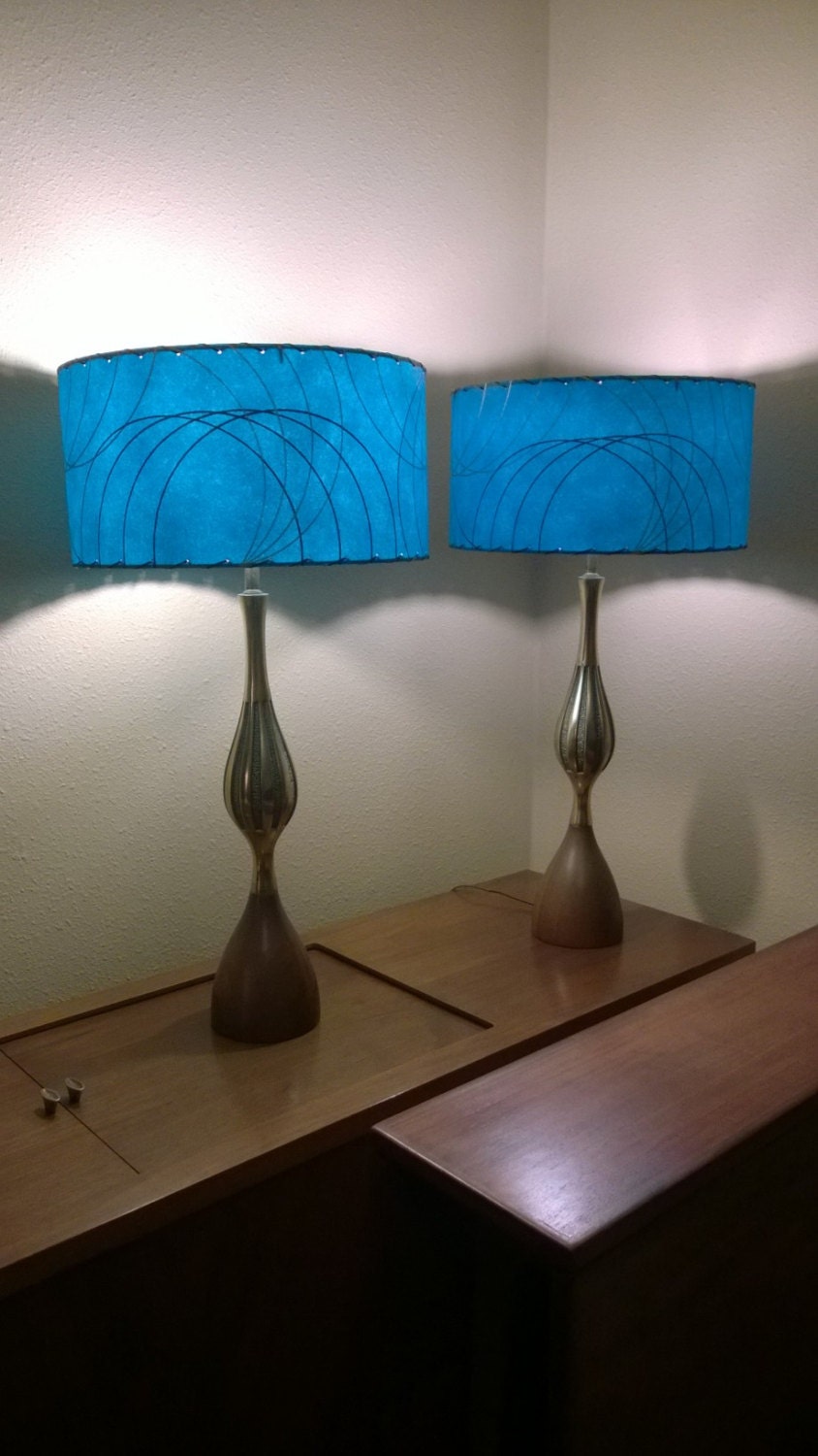 Mid Century Style Fiberglass Lamp Shade Retro Modern Teal