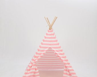 SALE!! Poles Included Teepee Play Tent Pink and White Stripe 4 Panel