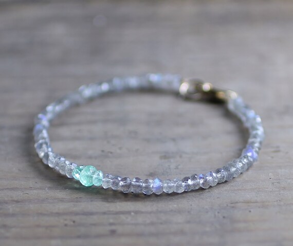 Labradorite & Colombian Emerald Bracelet Beaded by EleriaJewelry