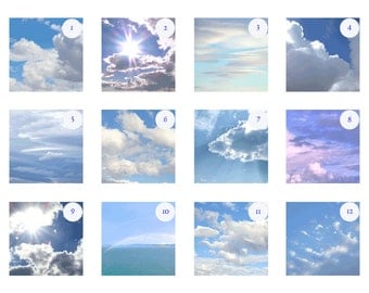 Cloudy Skies Print Set, Custom Photo Set, Cloud Photography, Blue Sky Art, Nursery Decor 5x5 8x8 10x10 12x12 Discounted Set White Wall Decor