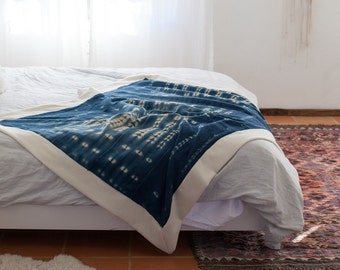 Handmade decorative Boho Blanket - Indigo African Mudcloth & Wool Throw