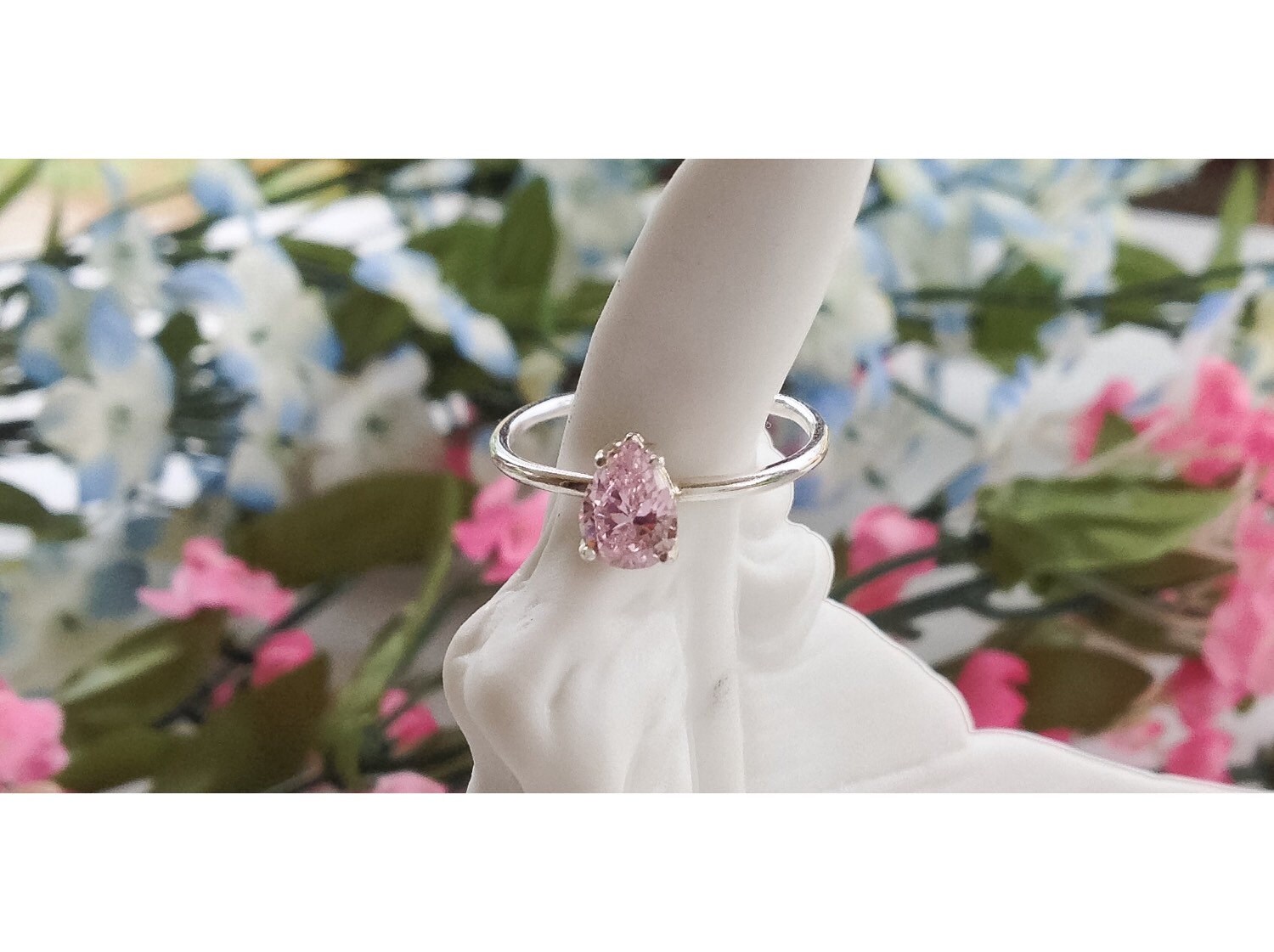 Emma Ring Pink Ring Sterling Silver Ring Pear Setting