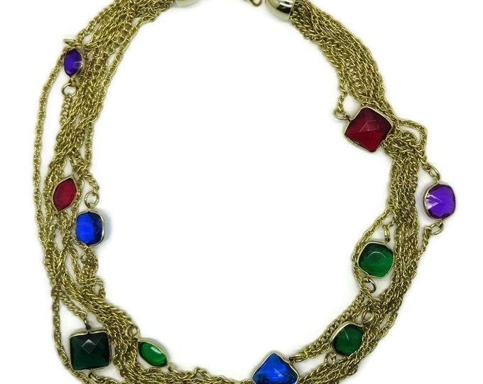 Crystal Necklace, Vintage Choker, Korea Multi Strand Necklace, Beaded Vintage Jewellery, Costume Jewelry Gift Idea