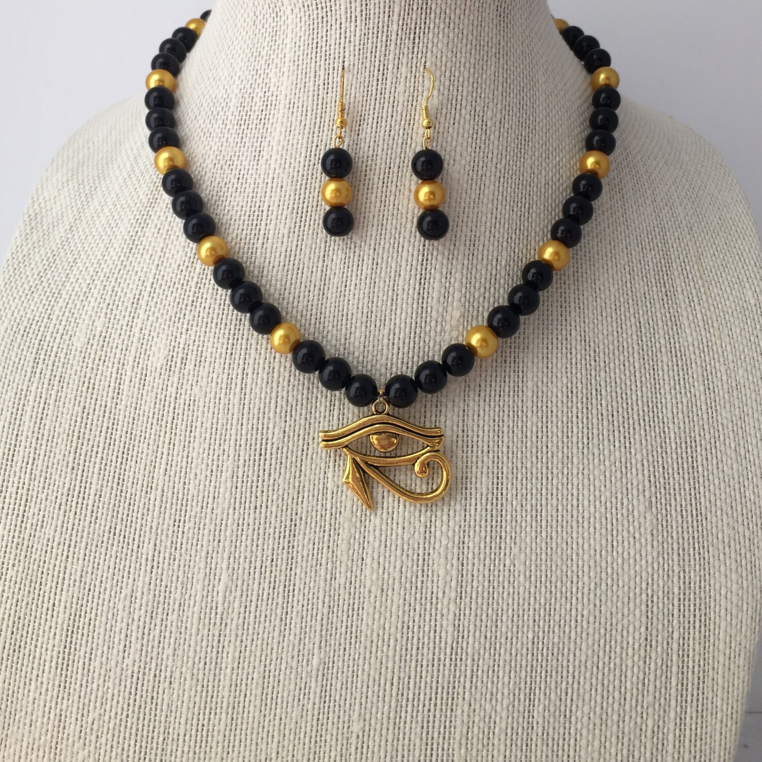 Egyptian Necklace Black and Gold Egyptian Jewelry Set