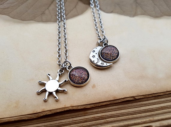 2 Sun and Moon Necklaces best friends gift idea best friends