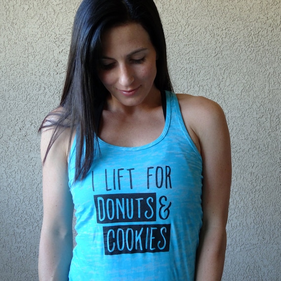 funny workout tank for ladies, donut shirt, racerback burnout tank, ladies workout tank, activewear by shark's bites of life