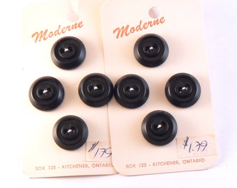 8 - 16 mm Black Plastic Buttons - Black Sewing Buttons - Thick Black Buttons - Black Craft Buttons - Vintage Buttons - Button Card #BF-25-02