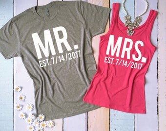 Mr and Mrs Couples Shirts. Honeymoon Shirts. Just Married Shirts. Wedding Couples Tees. Bride and Groom Shirts. Bridal Shower Gift.
