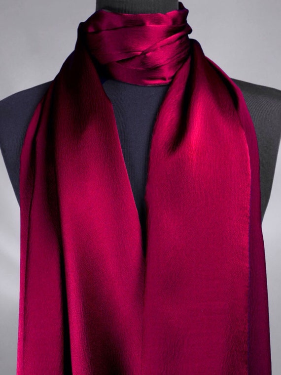 Men's Scarves Burgundy Silk Scarf Hammered Silk Charmeuse