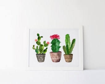 cactus art print · succulent print · watercolor cactus print · tribal print · watercolor art · western print · home decor · floral art print