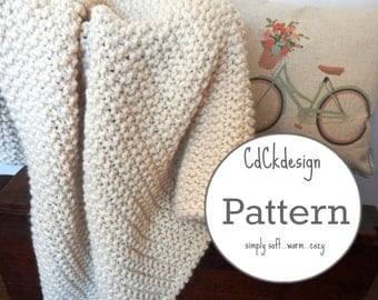 Knitting Pattern - Chunky Knit Wool Blanket Throw - Soft and Squishy Wool Blanket - Home Decor