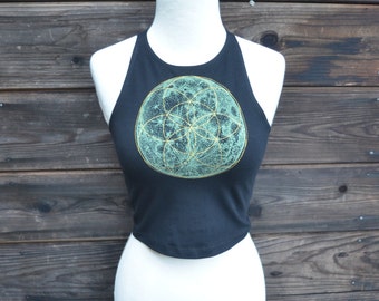 Seed of Life Moon Crop Top - Sacred Geometry Crop Top - Glow in the Dark Crop Top - Yoga Crop Top - Moonphase Crop Top