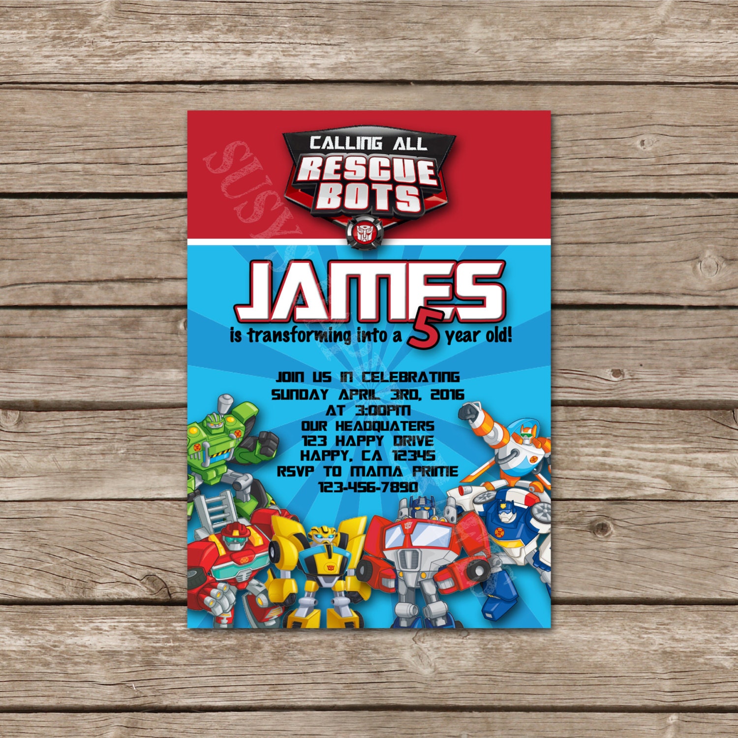 Rescue Bots Birthday Invitation Digital File You Print