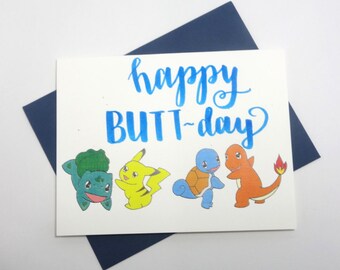 Punny Pokemon Birthday Card with Hand Calligraphy
