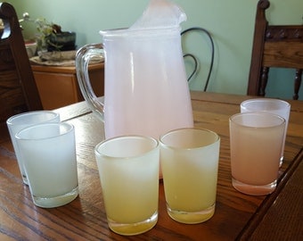 Pastel glass pitcher and glass set.