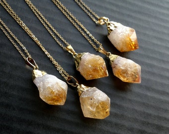 Citrine Necklace Citrine Pendant Citrine Jewelry Raw Rough Gold Dipped Citrine Crystal Necklace Orange Stone Pendant November Birthstone