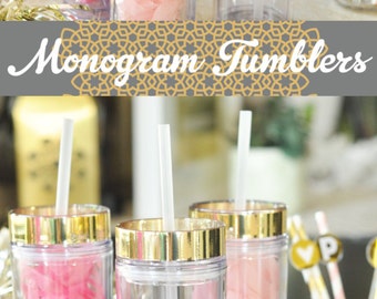 Personalized Bridesmaids Gifts Gold Bridesmaid Gift - Unique Gift Tumbler Skinny Tumbler Gold Monogram Decal Tumbler (EB3113)