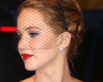 Black fascinator veil headband Jennifer Lawrence black birdcage veil funeral veil voilette gothic bride masquerade ball bachelorette veil