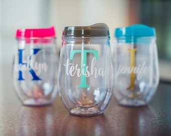 Stemless Acrylic Wine Tumbler - Bev2Go -Custom Personalized Monogrammed Tumbler