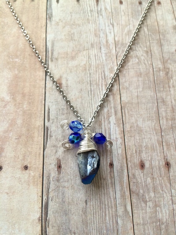 Titanium Blue Quartz Crystal Necklace Blue Crystal Quartz